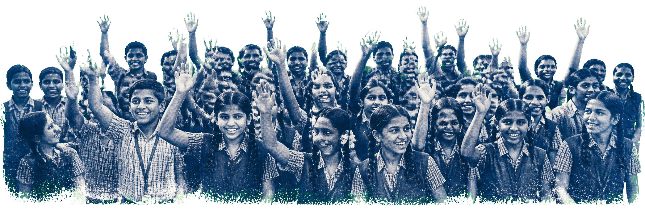 Government-school students raising their hands together