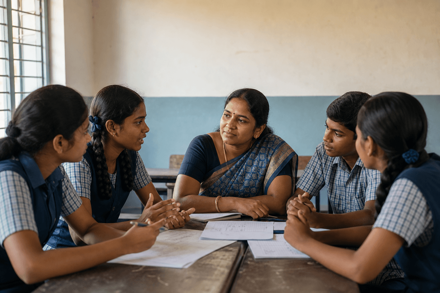 A school leader and students planning together