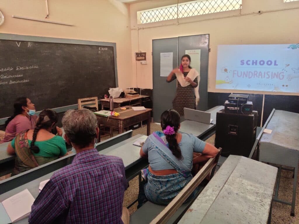 School leaders collaborating during a Vidhya Vidhai programme
